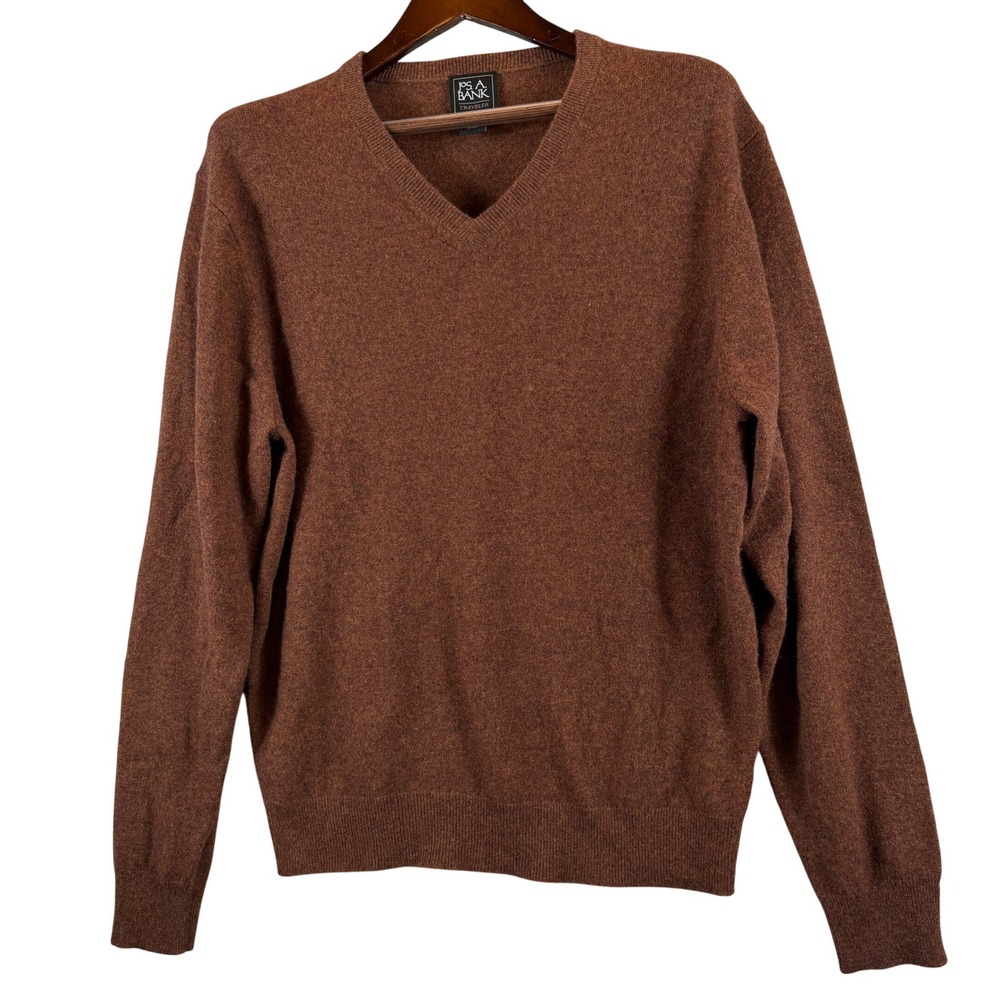 Jos A Bank Traveler Men's XL 100% Cashmere V-Neck Sweater Brown Classic Pullover